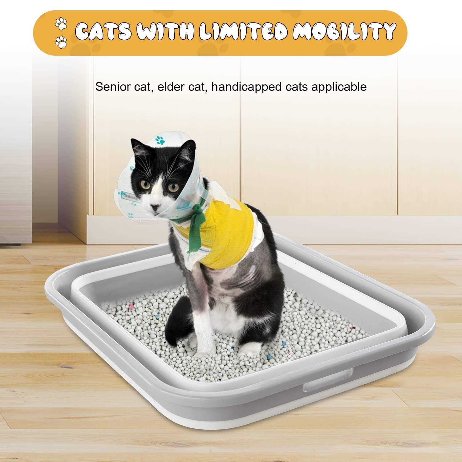 Maohegou Senior Cat Litter Box Three Legged Arthritic Open Low Entry for Sick Frail Handicap Disabled Cats - Pet Supplies online store