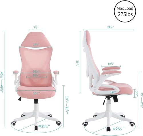 IULULU Office Computer Chair Gaming-Ergonomic High Back Cushion Lumbar Support with Wheels Comfortable Mesh Racing Seat Adjustable Swivel Rolling Home Executive, Pink