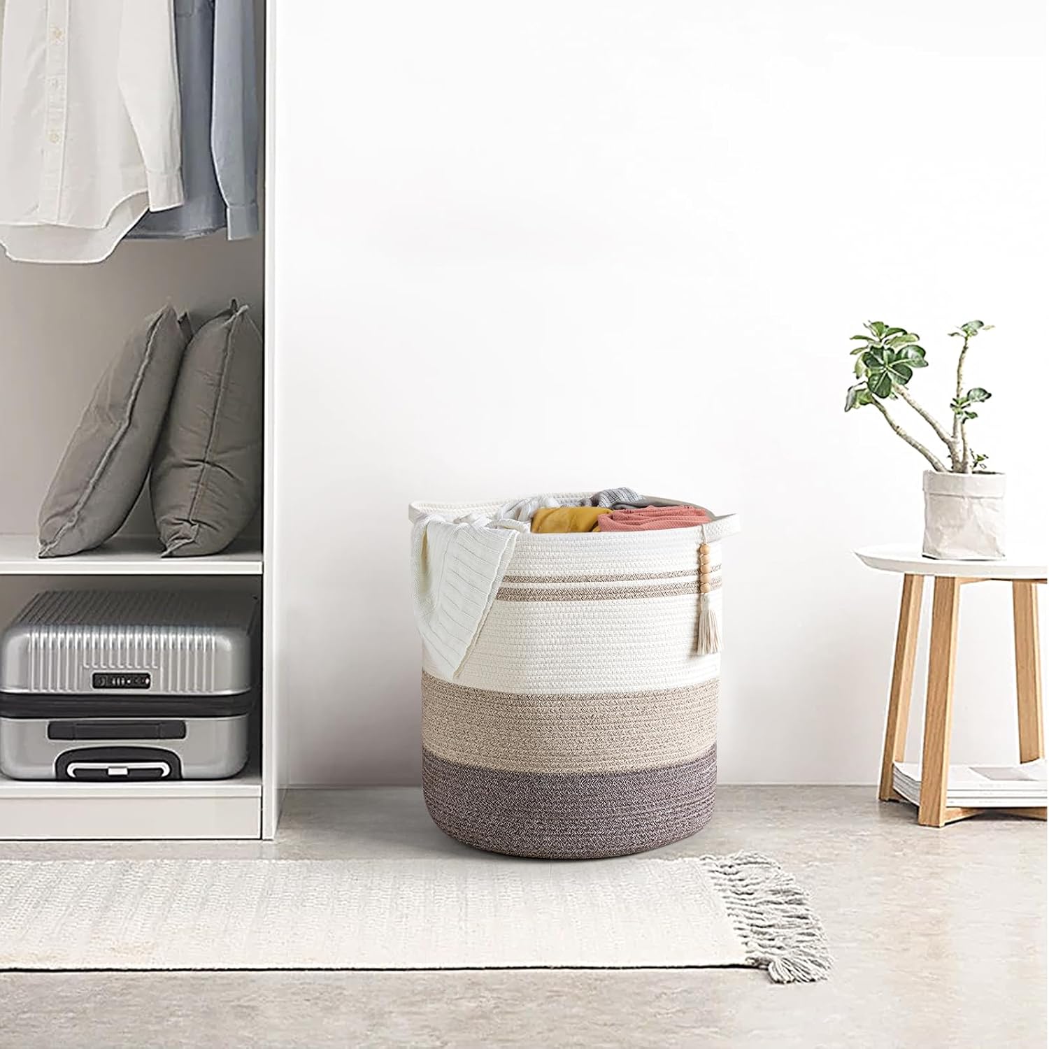 Mkono Tall Laundry Basket 80L Decorative Cotton Rope Laundry Hamper with Handle Woven Storage Baskets for Blanket Clothes Towels Pillow Toys Organizer Bin Livng Room Bedroom Entryway Home Decor