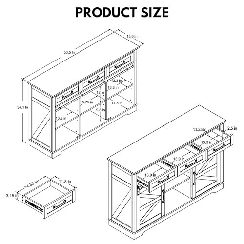 Farmhouse Buffet Cabinet with Storage, 53