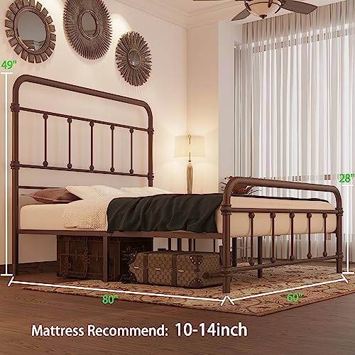 California-King-Bed-Frame-Vintage-Farmhouse 49 inch Tall-headboard-Iron - Platform Mattress Foundation,No Box Spring Needed (Dark Bronze)