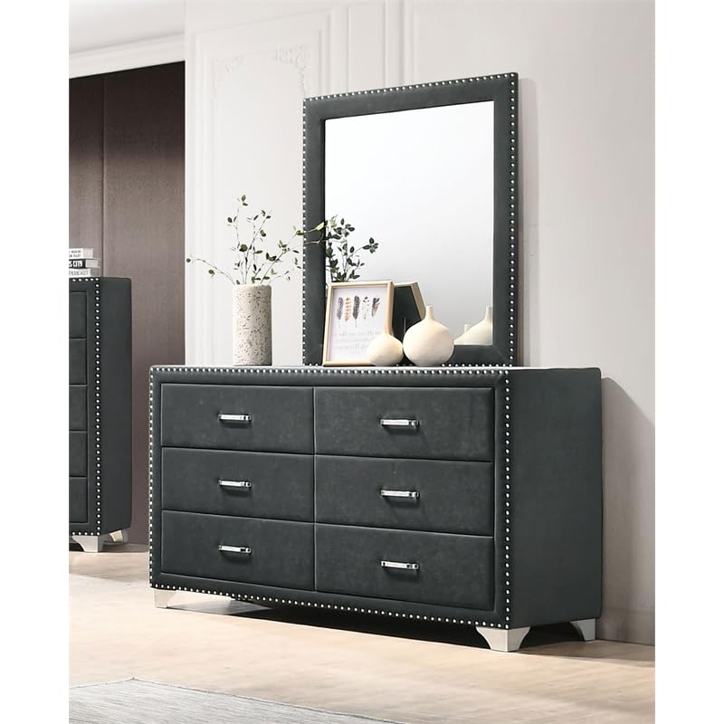 Coaster Home Furnishings Melody 6-drawer Upholstered Bedroom Dresser with Mirror Pacific Blue