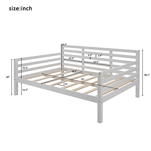 Daybed Full Size, Wooden Day Bed Frame with Clean Lines for Bedroom, Living Room, Guest Room, Wood Slat Support, No Box Spring Needed, Grey