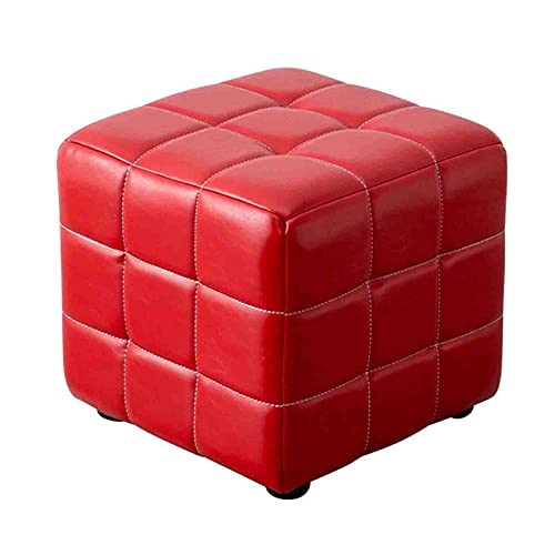 Ottomans Stools Square Seat Chair Footstool Oil Wax Leather, Footstools for Living Room/Couch/Coffee Table/Fitting Room/Shoe Changing/Ktv Sofa/Yellow/36 * 36Cm