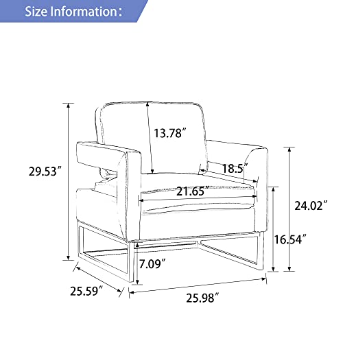 Alunaune Upholstered Accent Chair Living Room Chairs Set of 2, Modern Armchair Mid Century Backrest Lounge Chair, Removable Seat Cushion Sofa Slipper Chairs for Bedroom-Grey