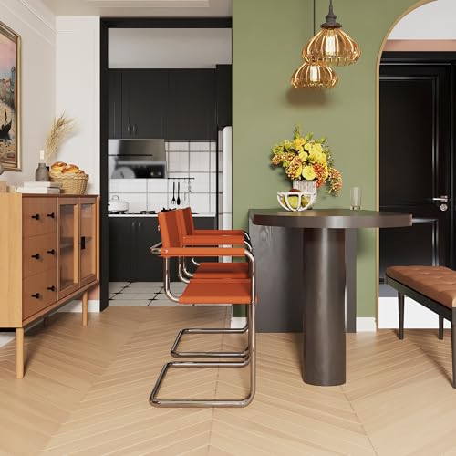 FULOL Accent Chair Set of 2 Mid-Century Modern Armchair with Thickened stainless steel frame, enough support, Exemplary Saddle Leather Finish, Amber