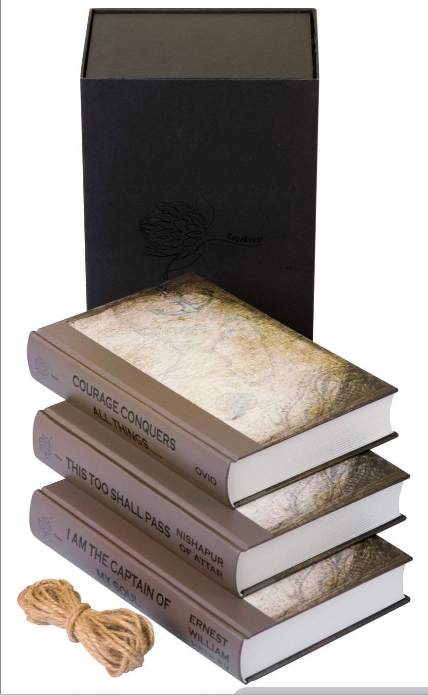 Decorative Faux Books – Inspirational. Set of 3 Functional Quality Hardcover Rustic Design with Blank Pages. Ideal Gift for Any Occasion and Comes in Elegant Gift Box. Size: 9in/5.9in/1.5in