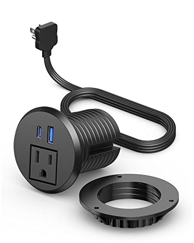 2 inch Desk Power Grommet with PD 20W USB C,Ultra-Flat Plug Power Strip,Recessed Outlet,Desktop Power Grommet for Office PC Desk Cable Cord Cover,Table Outlets for Home, Office,6 ft Cable(White)