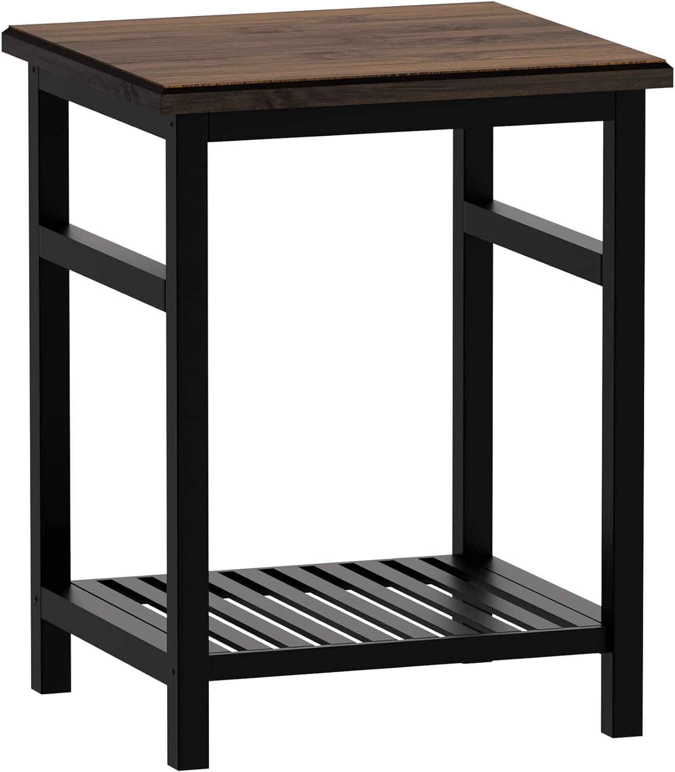 Nightstand, Bedside Table, Square End Table, Bamboo Side Table for Bedroom, Living Room, Small Space, Modern Night Stand with Open Shelf, 1 Set, Stain Resistant (baked enamel)