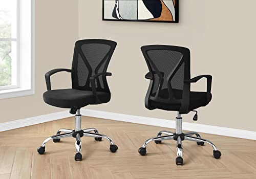 Monarch Specialties I 7460 Office Chair, Adjustable Height, Swivel, Ergonomic, Armrests, Computer Desk, Work, Metal, Fabric, Black, Chrome, Contemporary, Modern