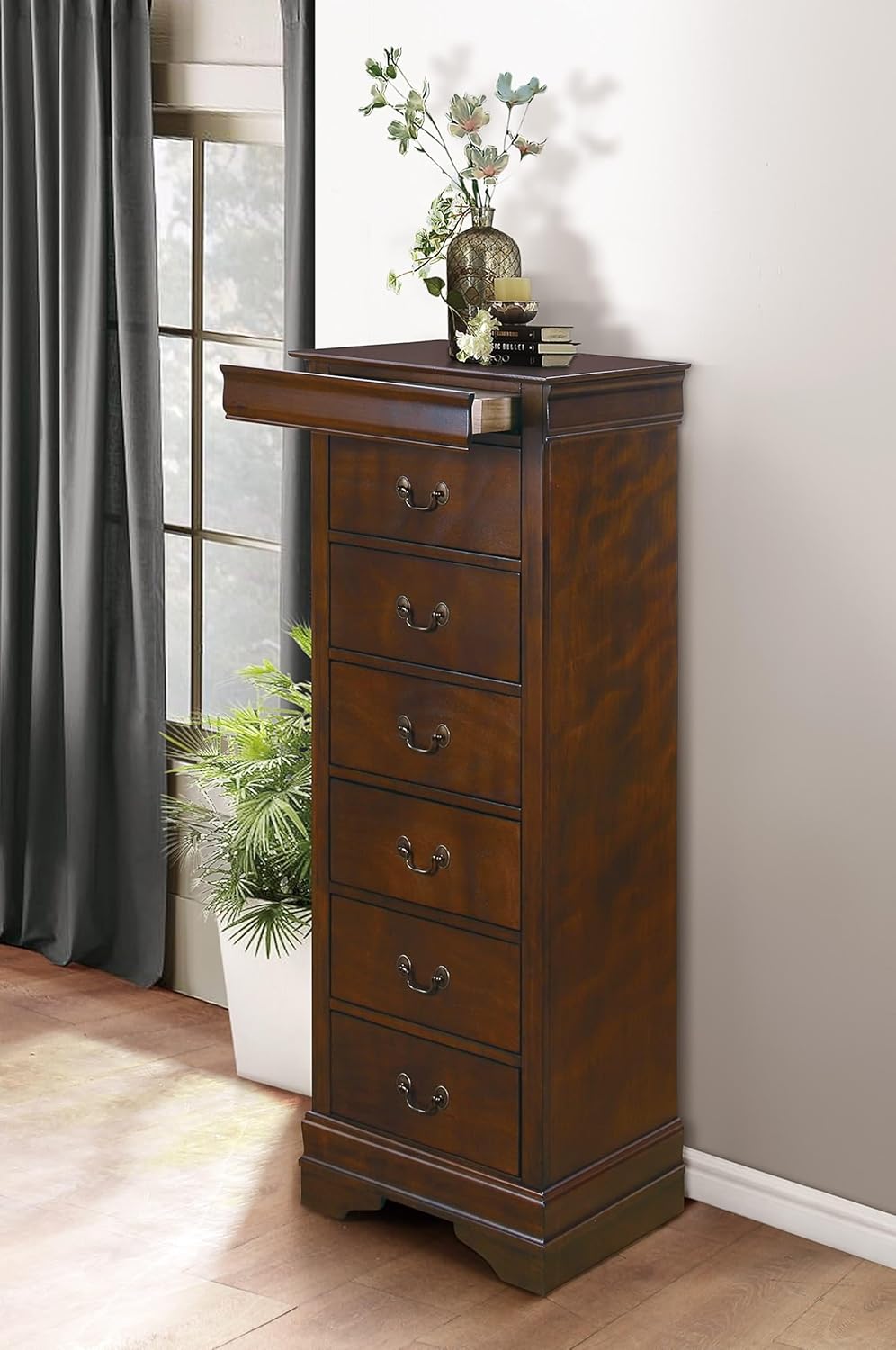6 Drawer Chest, Dresser for Bedroom Wood Brown Mix 21.50x15.75x56Inch