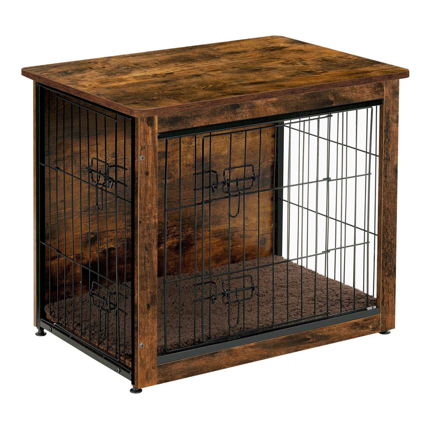 DWANTON Dog Crate Furniture with Cushion Wooden Dog Crate with Double Doors - Pet Supplies online store