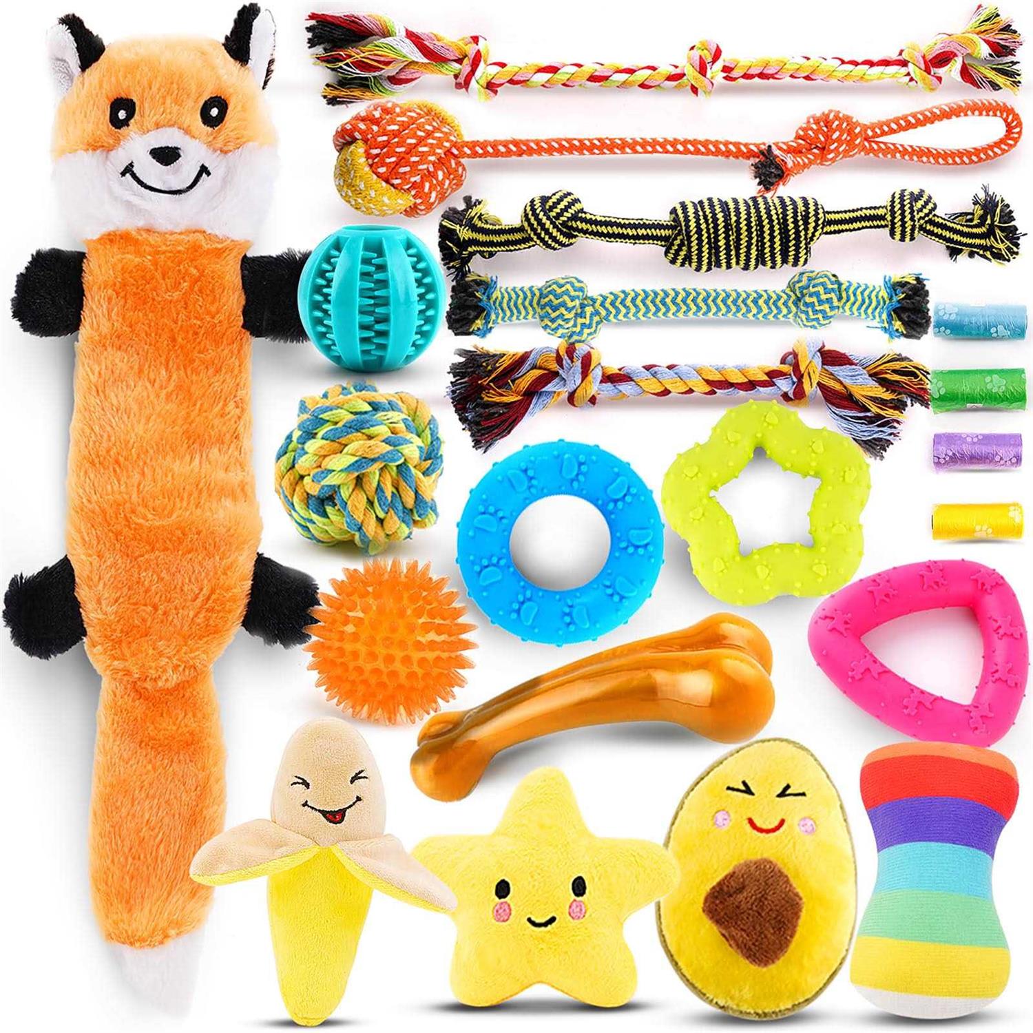 LOYEE Puppy Toys 21 Pack Small Dog Chew Toys with Rope Toys for Teething Pet Cute Squeak Toy with Treating Ball for Puppy - Pet Supplies online store