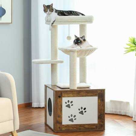 Pawz Road Cat Tree with Litter Box Enclosure Cat Tower with Scratching Posts for All Indoor Cats - Pet Supplies online store