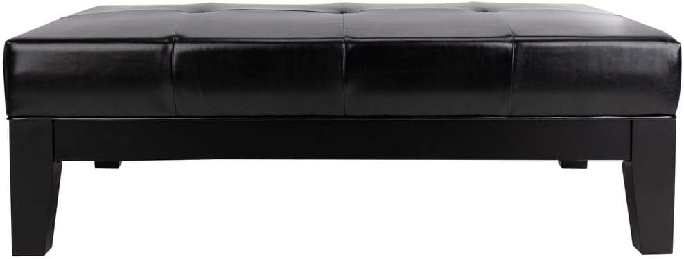 Black Beech Wood and Bicast Leather Cocktail Ottoman Transitional Solid Rectangle Foam Tufted