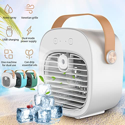 Portable Air Conditioner, Personal Evaporative Air Cooler with 3 Speeds Duration 5-10 hrs, Quiet Desk Cooling Fan, Mini Air Conditioner Humidifier Fan for Home, Bedroom, Travel, Office, Car (Blue)