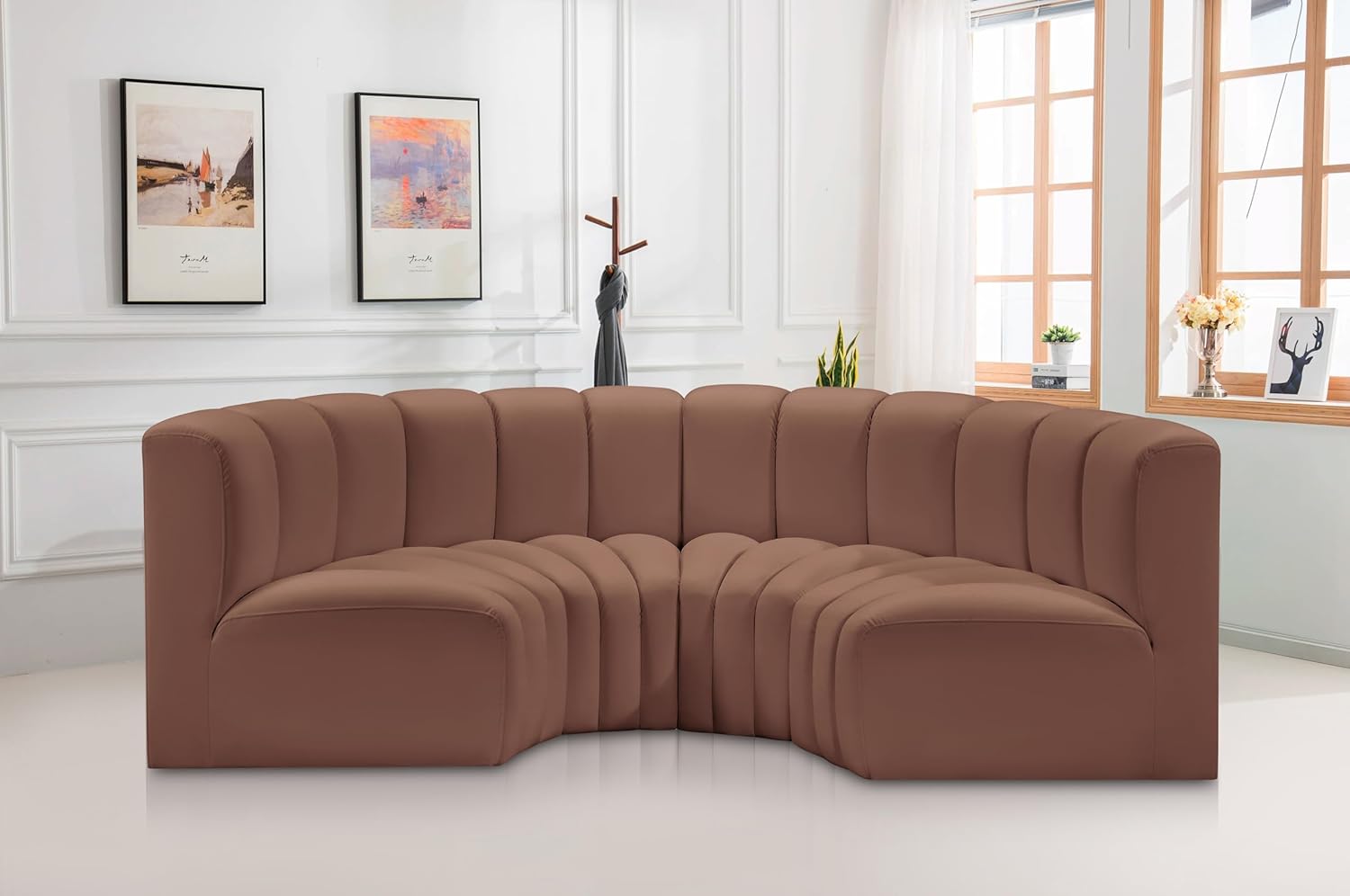 Meridian Furniture Arc Collection Modern | Contemporary Sofa with Soft Vegan Leather, Deep Channel Tufting, Modular, 88