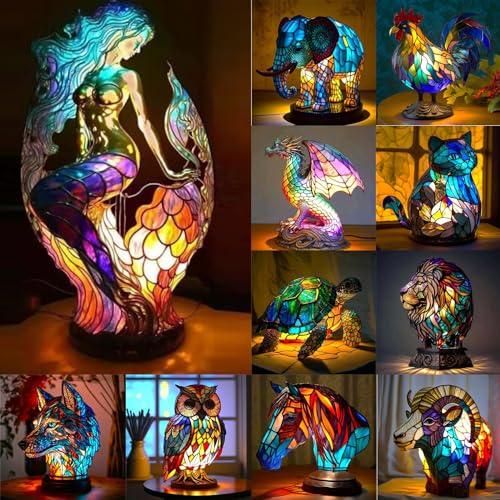 Cute Animal Table Lamp Series, Retro Table Lamp, Bohemian Resin Decorative Bedside Lamp, Animal Night Light Home Decor, Party Decor, Birthday Gift for Animal Lovers, Friends and Familys 5.91in