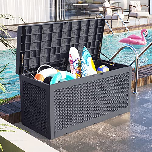 Greesum 120 Gallon Resin Deck Box Large Outdoor Storage for Patio Pillow, Garden Tools, Pool Supplies, Weatherproof, Lockable, Gray