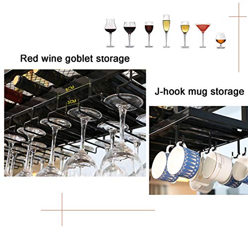 Industrial Hanging Wine Rack Freestanding Wine Racks & Cabinets,Adjustable Ceiling Bar Wine Glass Rack,2-Layer Metal Wall Mounted Wine and Glass Rack,Iron Bottle Holder Wine Shelf/Golden/60