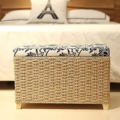 Hand Woven Wicker Storage Trunk Chest,Natural Rattan Storage Ottoman,Country Style Ottoman Bench with Storage Organizer for Livingroom Bedroom Bench-Natural f 70x30x40cm(28x12x16inch)