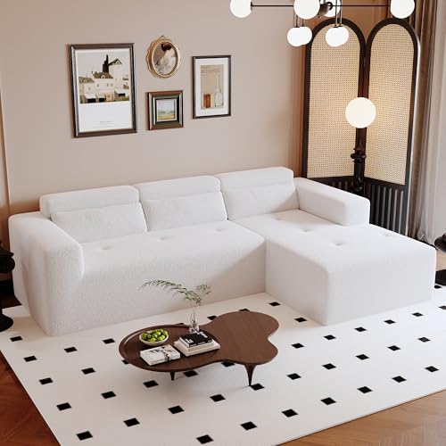 109'' Modular Sectional Sofa, Modern Teddy Fabric L Shaped Couch, 3 Seat Corner Sofa Couch, Upholstered Couch with Chaise & Pillows for Living Room Apartment, Assembly-Free, Grey