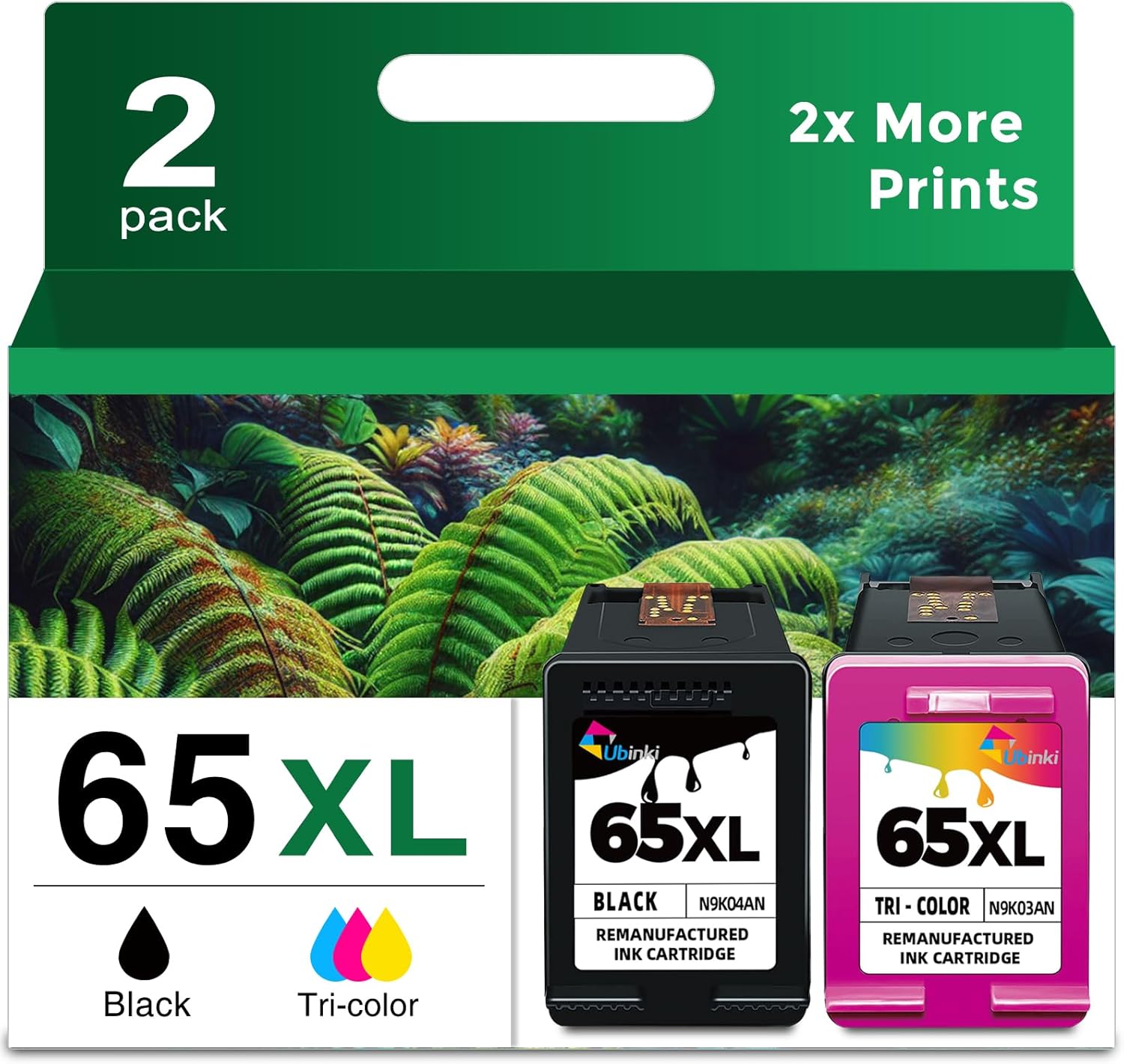 Remanufactured Ink Cartridge Replacement for HP 65XL 65 Ink (Black and color combo, 2-Pack) HP65 XL HP65XL for 5000 5055 3755 3700 3772 3722 2600 2622 3752 2652 2640 5052 5010 5014 Printer