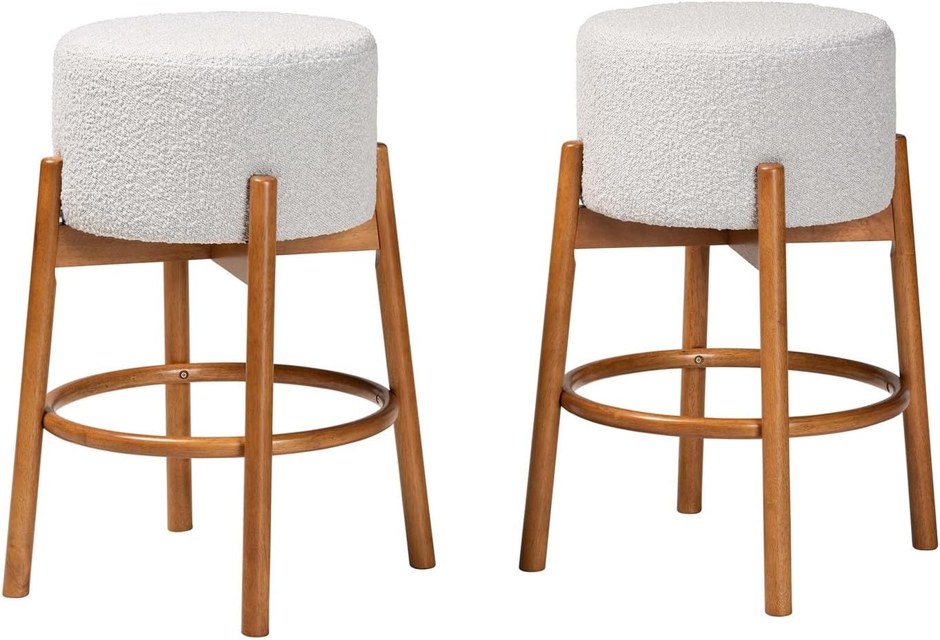 Baxton Studio Olwen Light Gray Fabric and Brown Wood 2-Piece Bar Stool Set