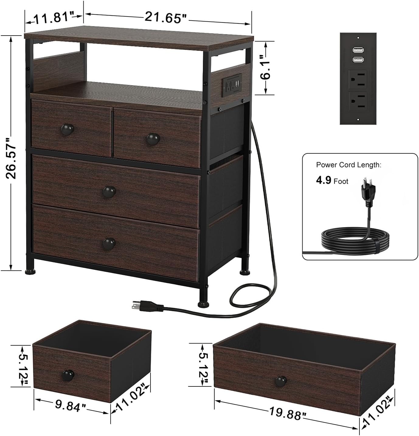 REAHOME Nightstand with Charging Station Nightstands Set of 2 with Charging Station and Drawer