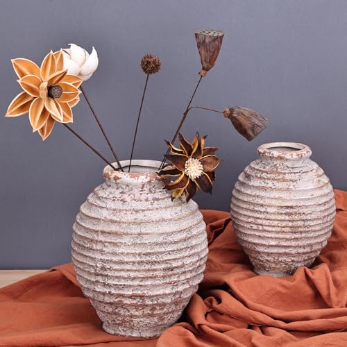 XMGZQ Pottery Barn Vase,Ceramic Rustic Farmhouse Flower Vase,Terra Cotta Decorative Pottery Vintage Terracotta Textured Vases Mantel Shelf Living Room Table Centerpieces for Home Decor