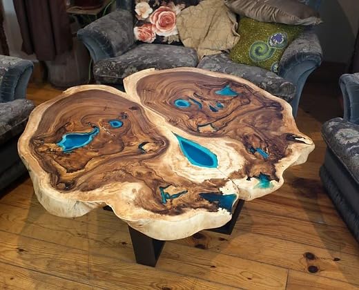 Exotic Round live Edge Coffee Table with Glowing Resin Living Room Table Dinning Table Home Office Table Center Table Console Table End Table Side Table Home Décor (18