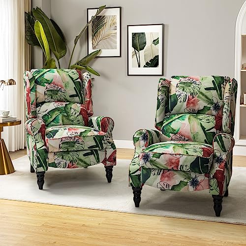 HULALA HOME Upholstered Wingback Recliner Chair Set of 2, Small Adjustable Footrest Push Back Single Reclining Sofa, Mid Century Modern Lounge Armchair for Living Room, Bedroom, Reading/Jacobean