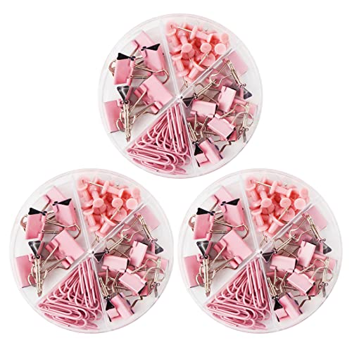 Purple Binder Clips and Paper Clips Push Pins Tacks Sets, Total 72 PCS Assorted Sizes Office Supplies Set for Women, Student, School, Home & Desk Supplies