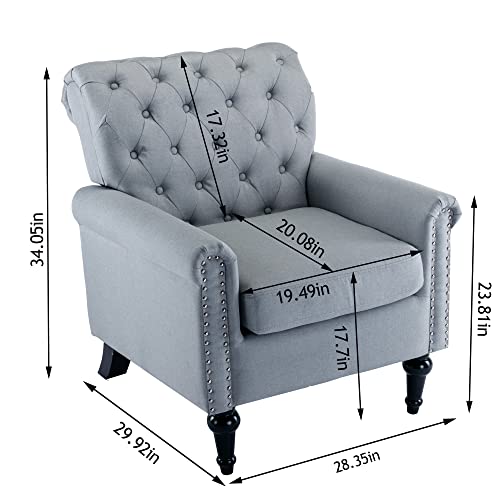 Accent Chair, Upholstered Button Tufted Armchair, Linen Fabric Sofa Chairs for Bedroom, Living Room, Mid-Century Modern Comfy Reading Chair (Light Gray)