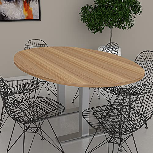 6X4 Conference Table with Power and Data | Oval Boat Shape| Harmony Series | Metal T-Bases | Blonde Surfside Ash with Matte Black Base