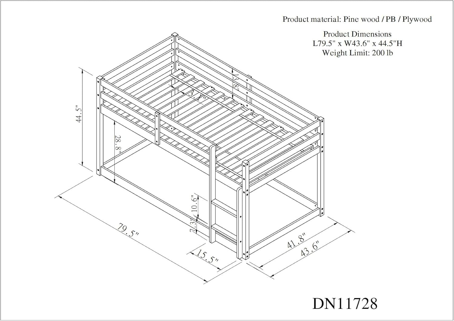 Twin Over Twin Loft Bed Wooden Bed Frame with Safety Guardrail and Ladder, for Kids Teens Boys Girls, White
