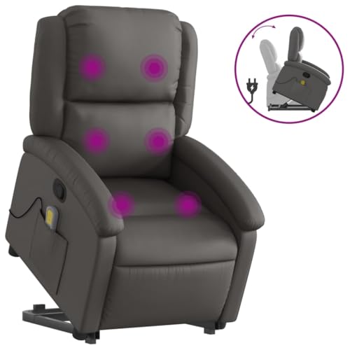 Stand up Massage Recliner Chair Gray Real Leather,Electric Power Lift Massage Recliner Chair for Elderly, with Adjustable Positions and USBPowered , Massage Armchairs Recliner Sleeper Chairs for Livin