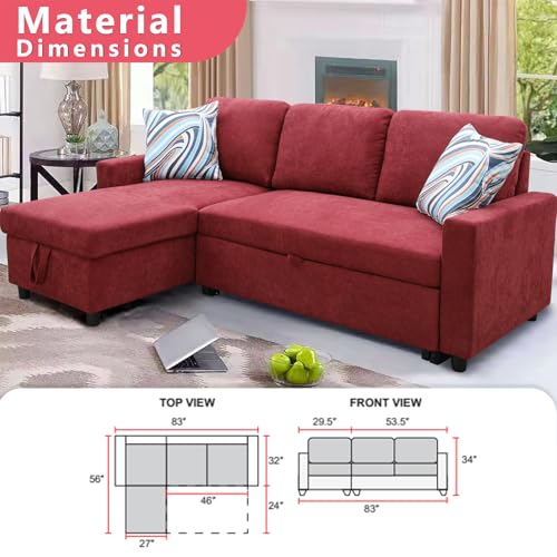 Cotton and Linen L-Shaped Reversible Sleeper Sectional Sofa with Pull-Out Bed - 83