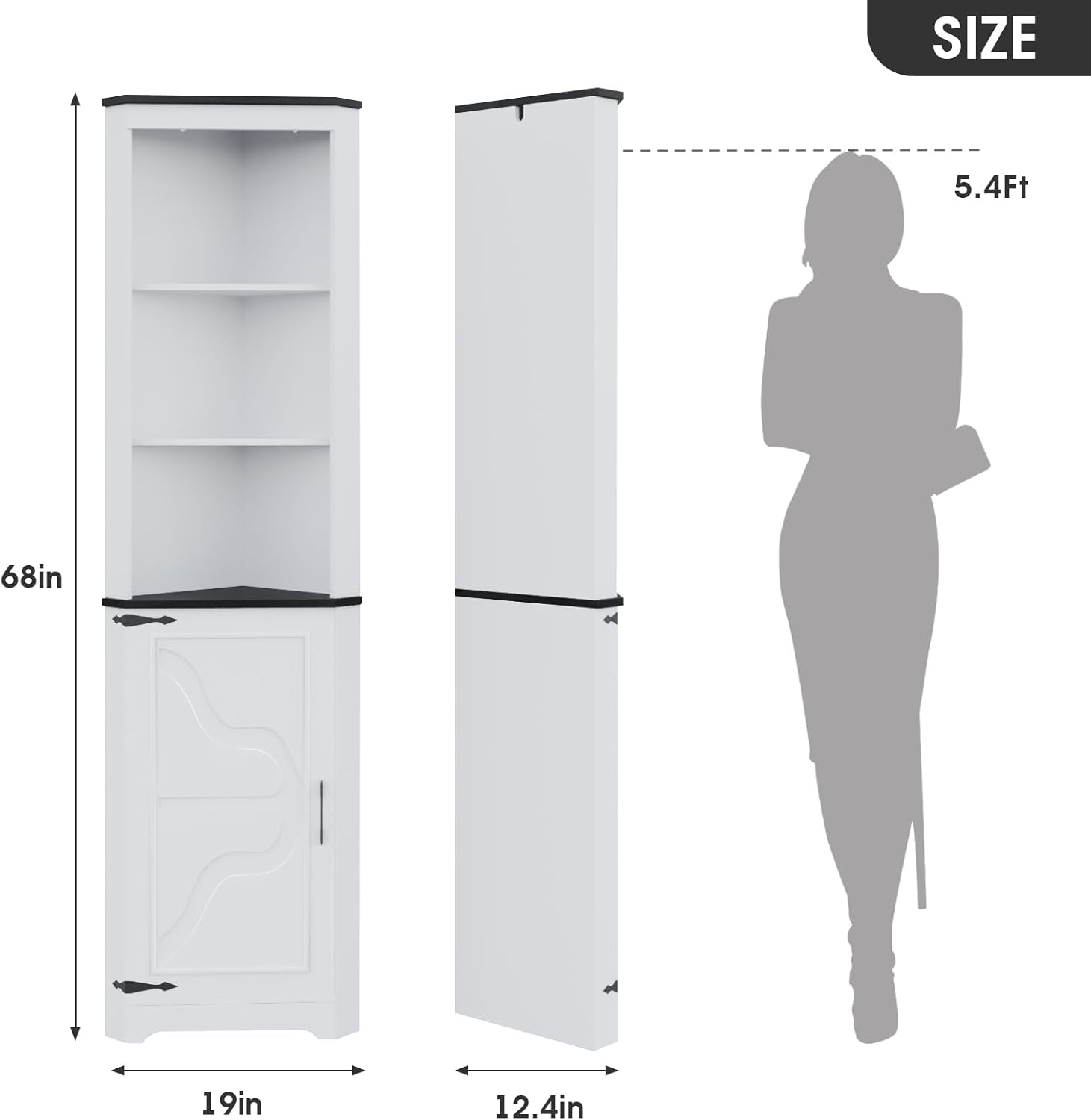 Corner Cabinet, Corner Shelf With 1 Doors and 2 Adjustable Shelves,Side Free Standing Storage Organizer Farmhouse Home Furniture For Multifunction in Living Room, Bathroom, Hallway, Kitchen, Bedroom