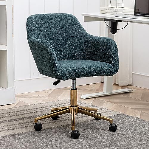 Modern Velvet Fabric Material Adjustable Height 360 revolving Home Office Chair with Gold Metal Legs and Universal Wheels for Indoor (White)