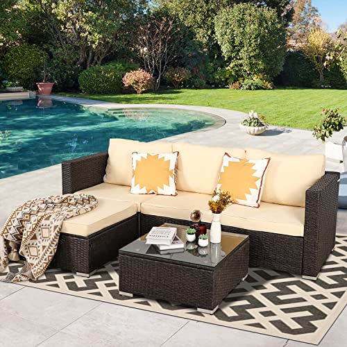Oversize 5 Piece Patio Furniture Set,Outdoor Sectional Furniture,Patio Conversation Sets,Wicker Patio Furniture Sets,Porch Furniture Set,Outdoor Couch Patio Furniture,Rattan Outdoor Furniture