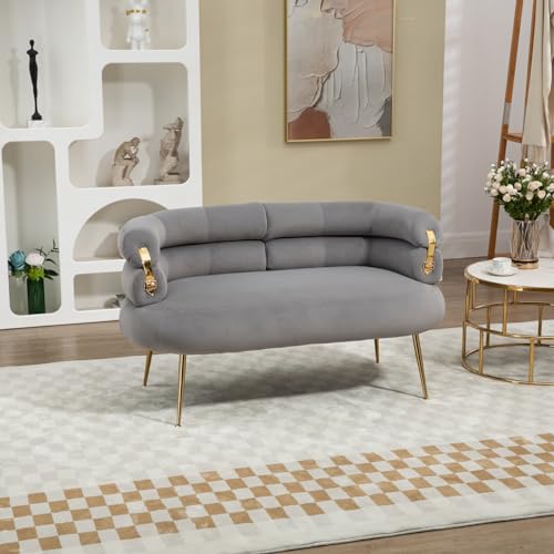 Green Velvet Loveseat, Modern Love Seat Sofa, Upholstered Sofa Chair with Gold Buckle and Leg, Padded Comfy Couch, Small Couches for Small Spaces, Living Room, BedRoom, Waiting Room, Green