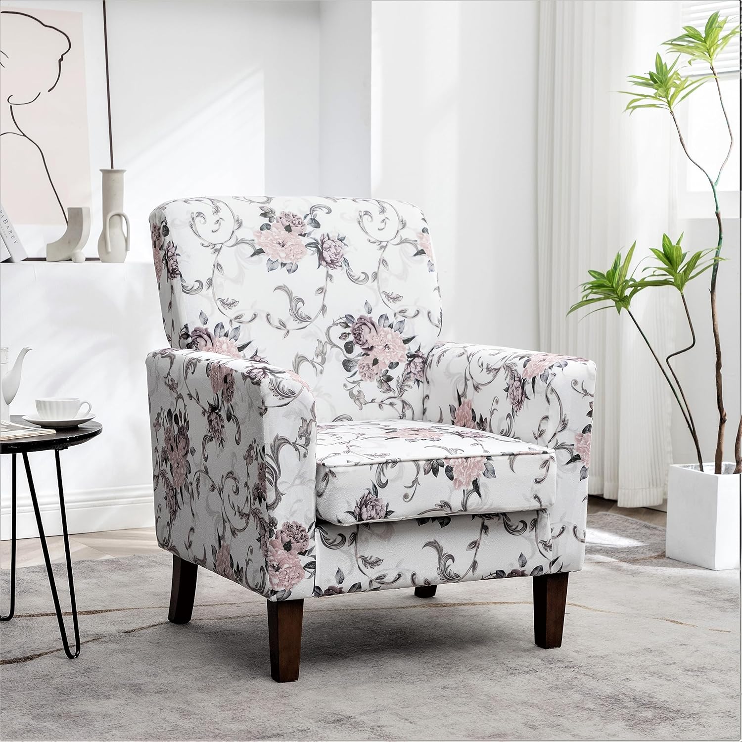 US Pride Modern Accent Armchair for Office and Living Room Decor with Birch Wood Frame and Microfiber Upholstery, Easily Assembled Arm Chair with Removable Cushions, 06 Printed Fabric
