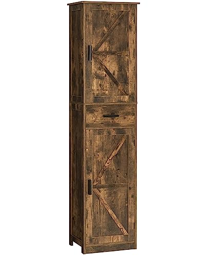 WEENFON Tall Storage Cabinet, Bathroom Cabinet with 6 Shelves & Drawer, Narrow Storage Cabinet with Ajustable Shelves, Tall Cabinet for Living Room, Home Office, Rustic Brown