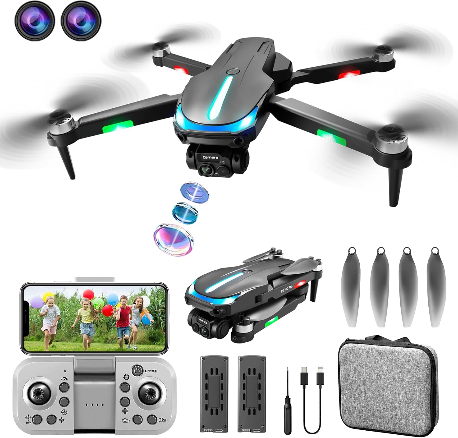 Brushless Motor Foldable Drones with 1080P HD Dual Camera for Kids/Adults/Beginners,RC Quadcopter 2.4G WiFi FPV Live Video, Altitude Hold, Headless Mode, One Key Take Off with 2 Batteries(black)