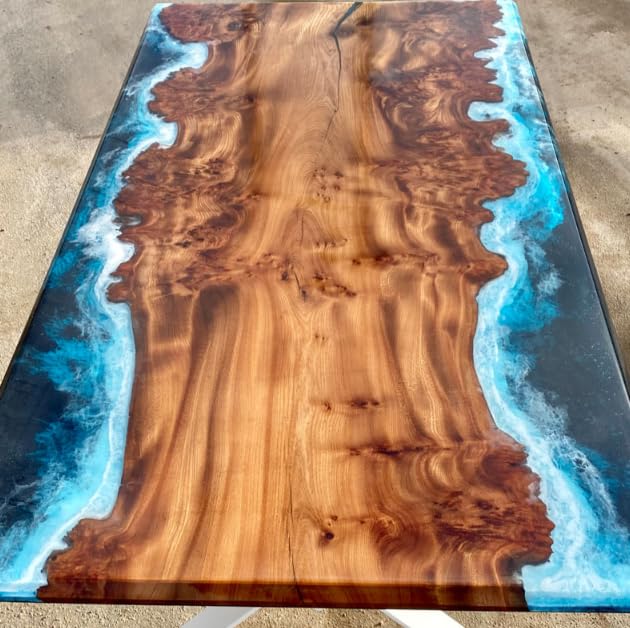 Blue Live Edge with River Epoxy Resin Dining Table Coffee Table End Table Wooden Table Living Room Table Bar Counter Home Décor side Table Top (28.5