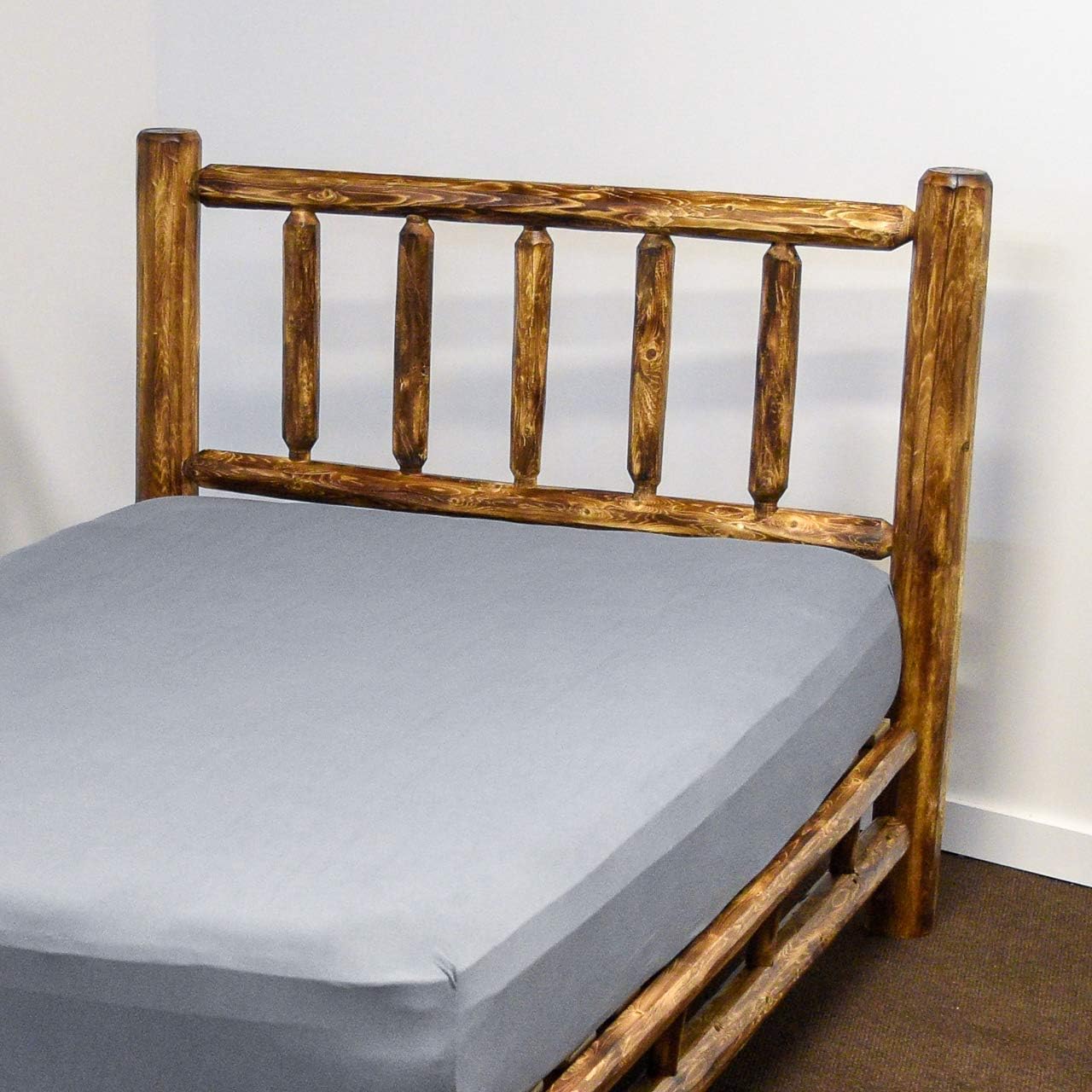 Torched Cedar Handcrafted Platform Bed - Double Log Side Rails/Solid Wood/Made in USA/Queen