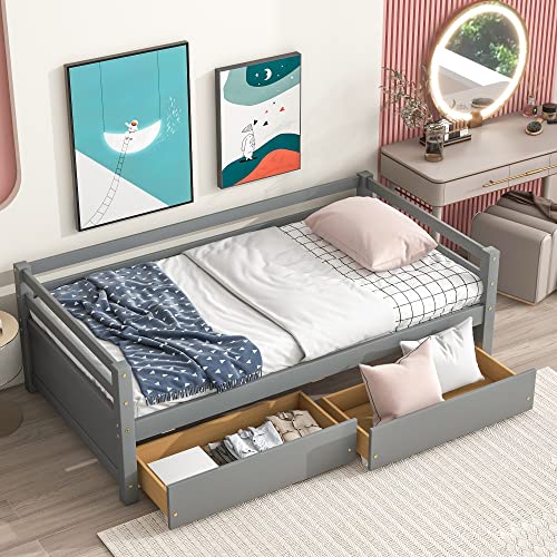 Twin Size Daybed Sofa Bed with 2 Storage Drawers for Bedroom Living Room, No Box Spring Needed, 200 Lbs Weight Capacity (White)
