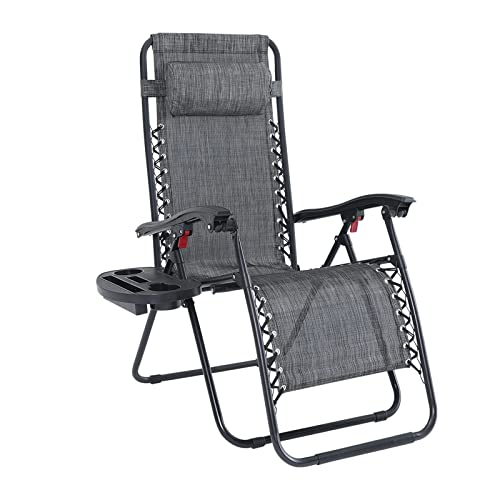 ABCCANOPY Zero Gravity Adjustable Reclining Patio Chair Lounge Chair with Removable Pillow and Cup Holder Tray, (Beige)