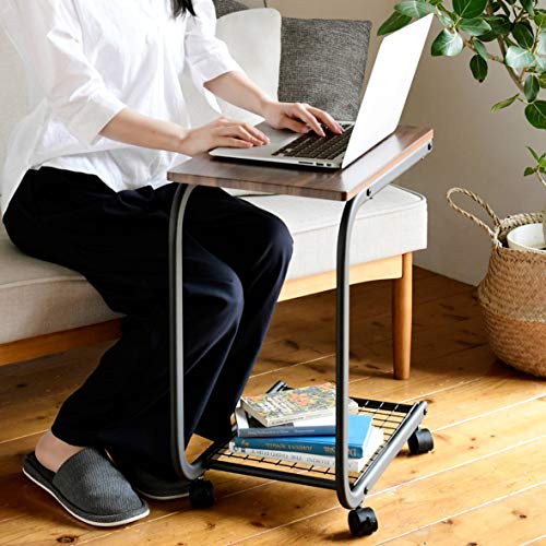 YAMAZEN BST-5030C(WL) Side Table with Casters, Walnut (Black Legs)